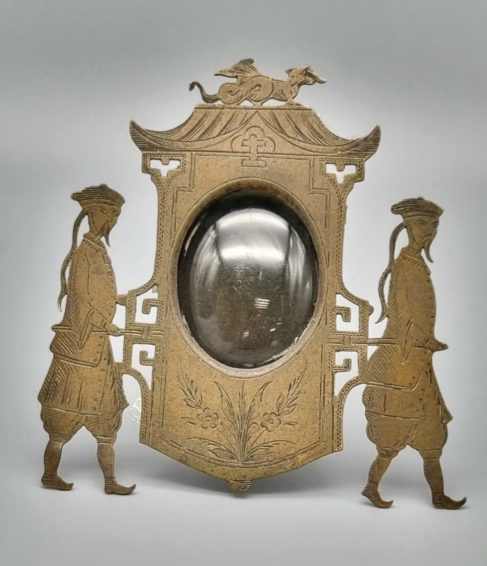 An Unusual Antique Chinese Novelty Brass Photo Frame. 14 x 12cm.