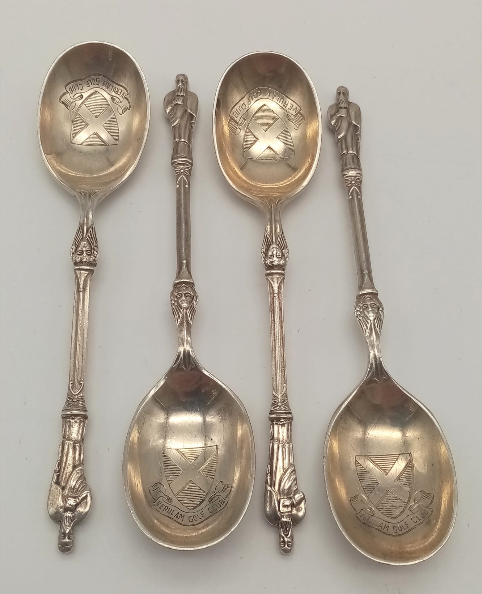 An Antique Mixed Solid Silver Teaspoons Lot. Four with a religious symbol handle. Sugar nips also - Image 9 of 12