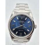 Rolex Oyster Perpetual Air-King Precision gent watch with blue face steel strap, 36mm case