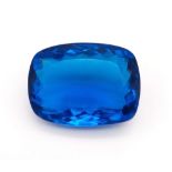 A truly collectable, rare, large (209 carats!) LONDON BLUE TOPAZ. Cushion cut, with excellent