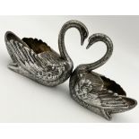 Two Antique Silver Swan-Shaped Salt/Condiment Small Bowls. 10 x 8cm. 345g total weight.