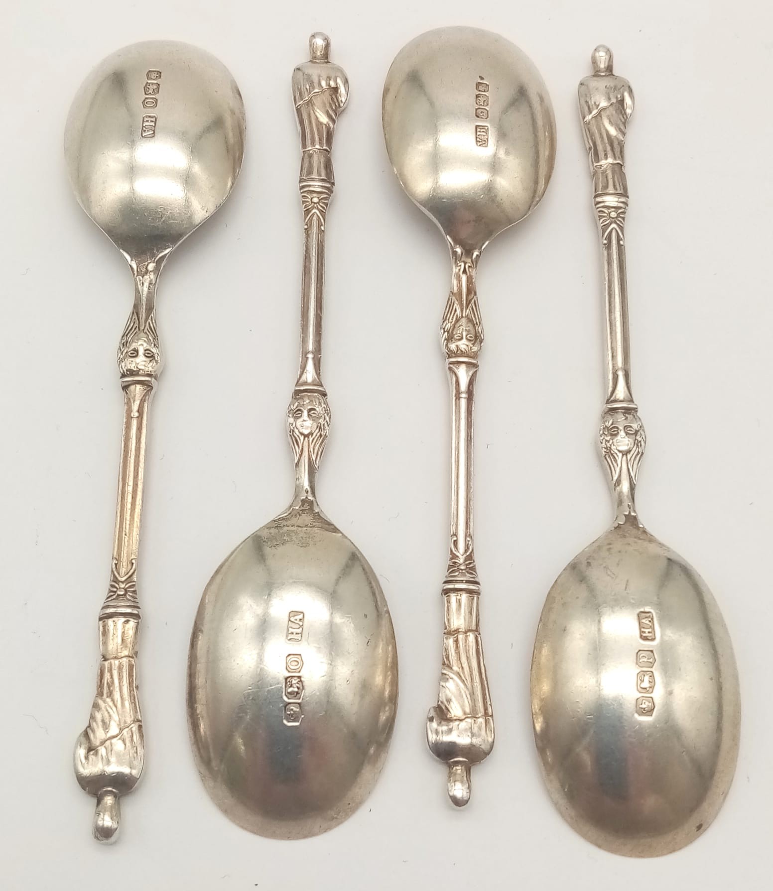 An Antique Mixed Solid Silver Teaspoons Lot. Four with a religious symbol handle. Sugar nips also - Image 10 of 12