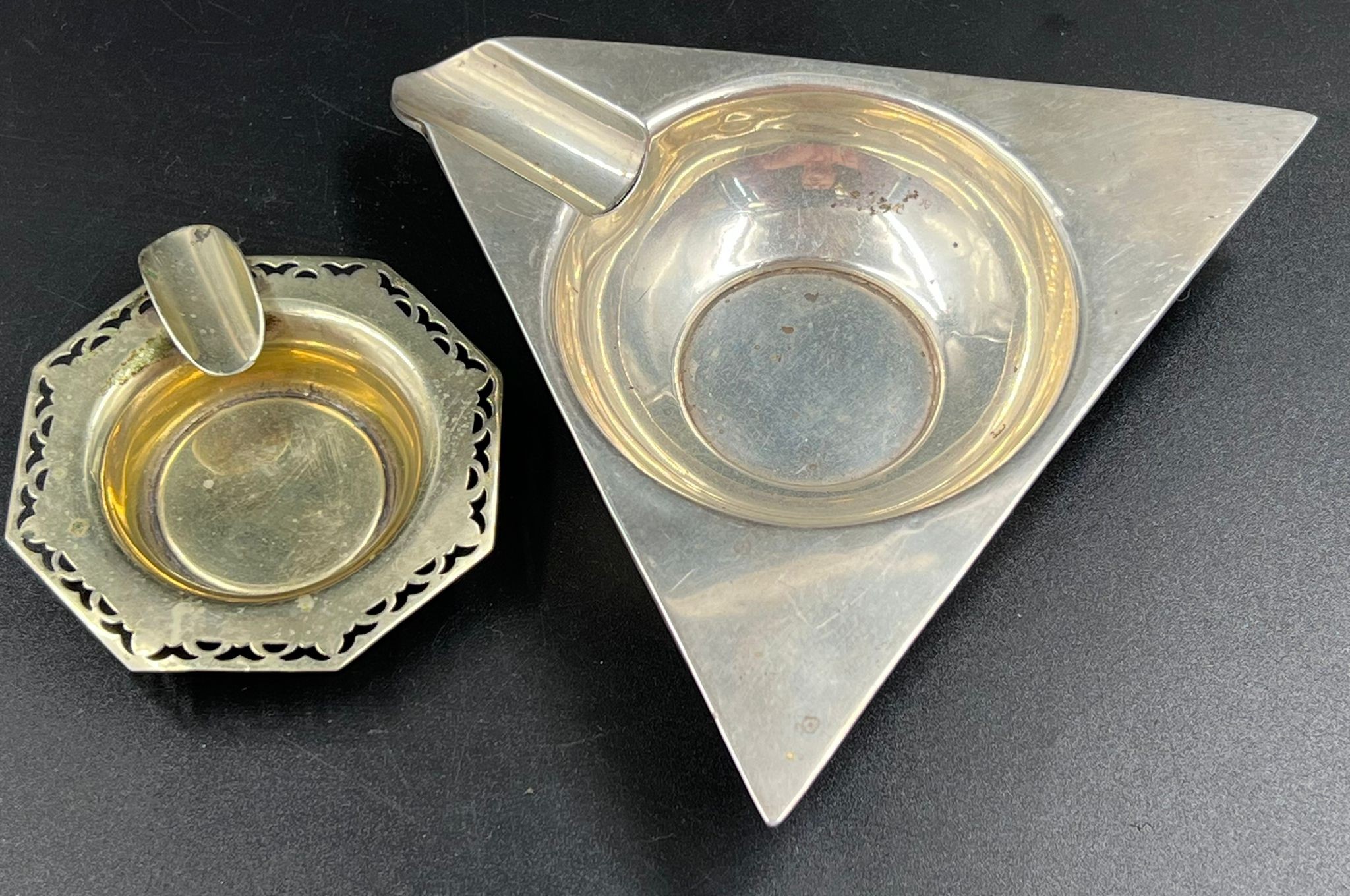 An Antique Solid Silver Ashtray - with a smaller silver plated one. Hallmarks for Birmingham 1922 by