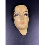 A Vintage Wall-Hanging Ceramic Art Deco Small Ladies Head. 12 x 6cm.