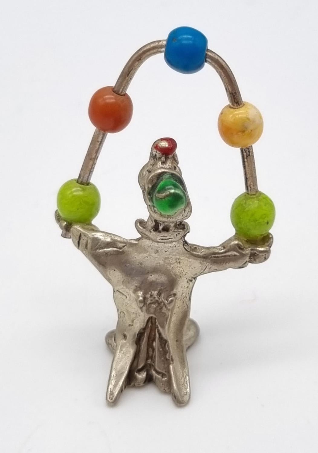 Six Vintage Silver and Enamel Italian Clown Figurines in Various Activities. 77g total weight. - Image 2 of 9