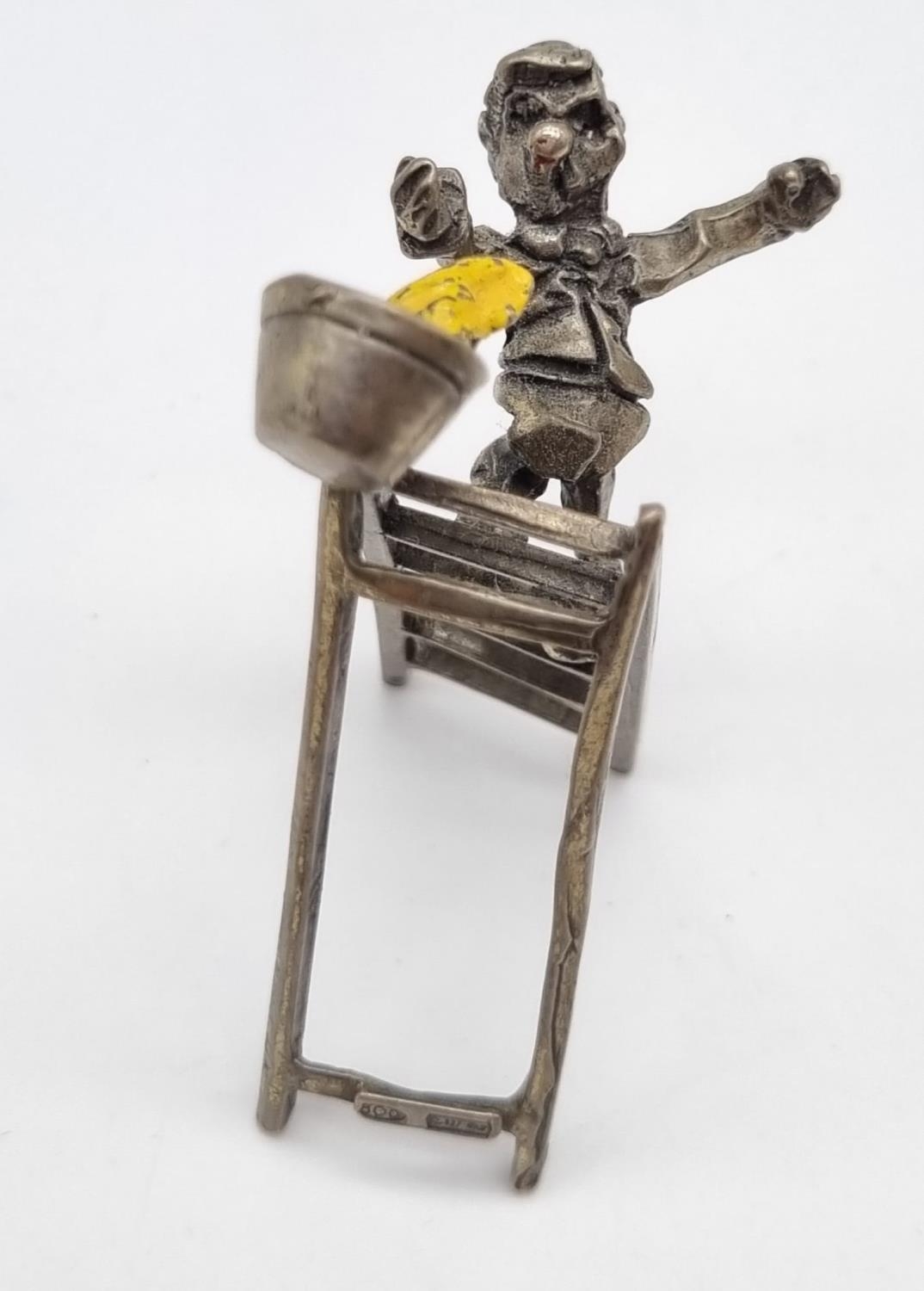 Six Vintage Silver and Enamel Italian Clown Figurines in Various Activities. 77g total weight. - Image 8 of 9