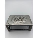 Antique SILVER large Matchbox cover having cherubs to top and a clear hallmark for James Deakin