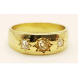 18K YELLOW GOLD DIAMOND 3 STONE RING. 0.40CT DIAMOND. SIZE M. TOTAL WEIGHT 5.6G