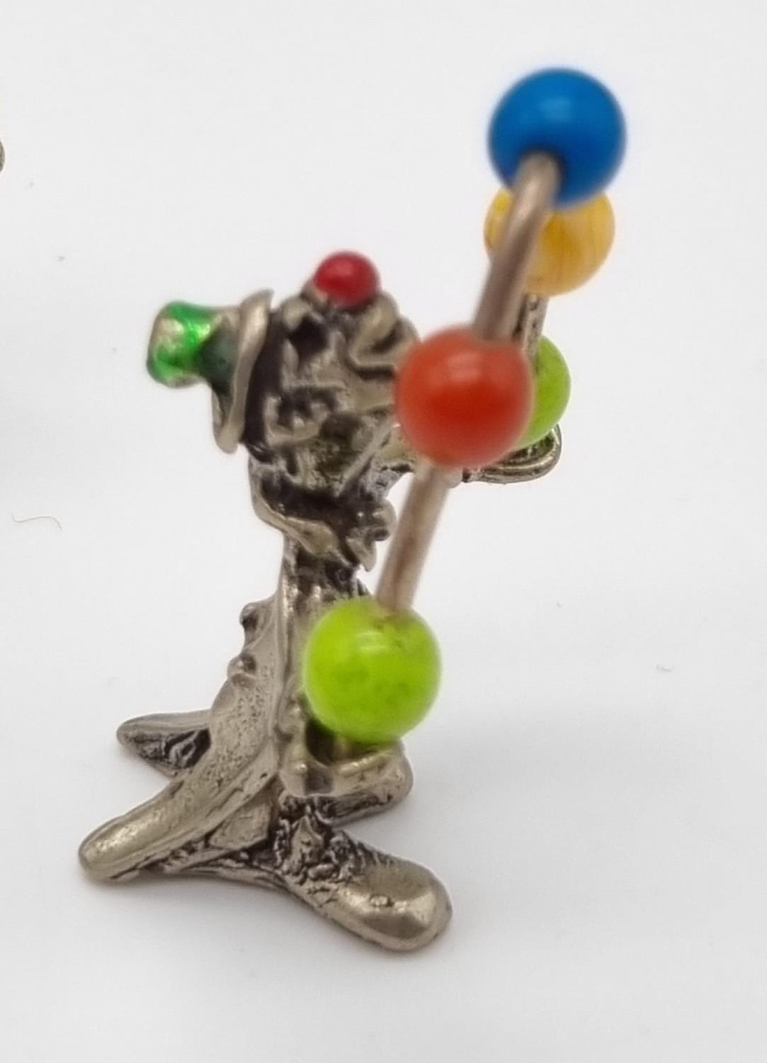 Six Vintage Silver and Enamel Italian Clown Figurines in Various Activities. 77g total weight. - Image 4 of 9