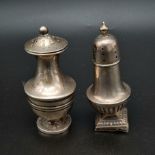 Two Antique Silver Salt and Pepper Pots. Hallmarks for Birmingham 1900 and 1919. 47g total weight.