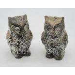A Pair of 1920s Silver-Plated Owl Figurine Salt and Pepper Shakers. 6cm