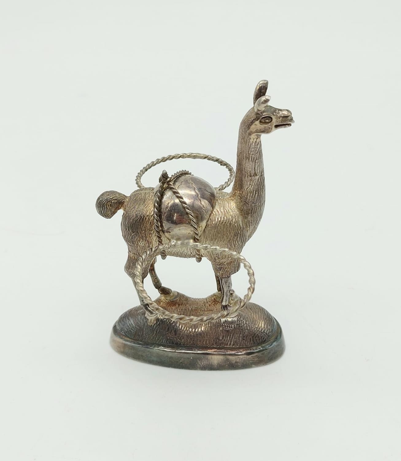 An Antique Peruvian Novelty Cruet Salt and Pepper Set Housed on a Llamas Back. Hallmarked silver - - Image 6 of 15