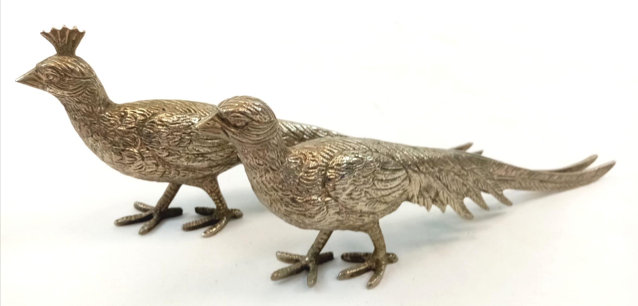 A Pair of Early Silver-Plated White Metal Pheasant Birds. In excellent condition. 23.5cm