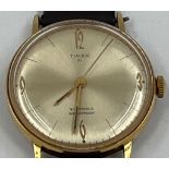 A Vintage Timex Gold Plated Watch. Leather strap. Gold plated and steel case - 33mm. Automatic