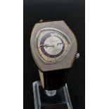A Rare Vintage Favre-Leuba Moon Raider Watch. Brown leather strap. Asymmetrical case - 42 x 40mm.
