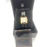 Vintage KRUG BAUMEN wristwatch, square face model having sweeping second hand and date window ,