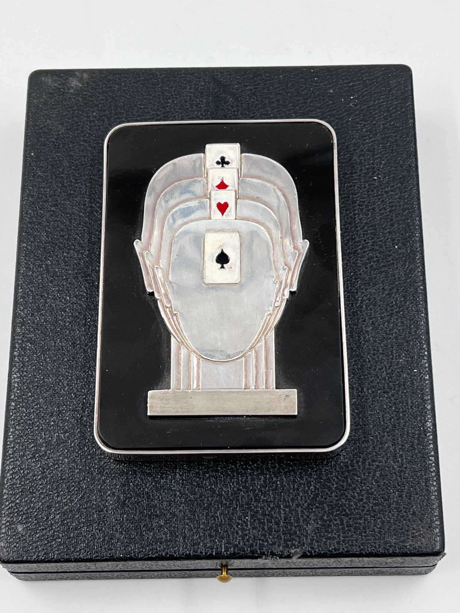 An Early Enamel and Solid Silver Card-Deck Paperweight. Could actually be used to be placed on top