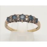 9K YELLOW GOLD DIAMOND & SAPPHIRE RING. SIZE U. TOTAL WEIGHT 2.4 GRAMS