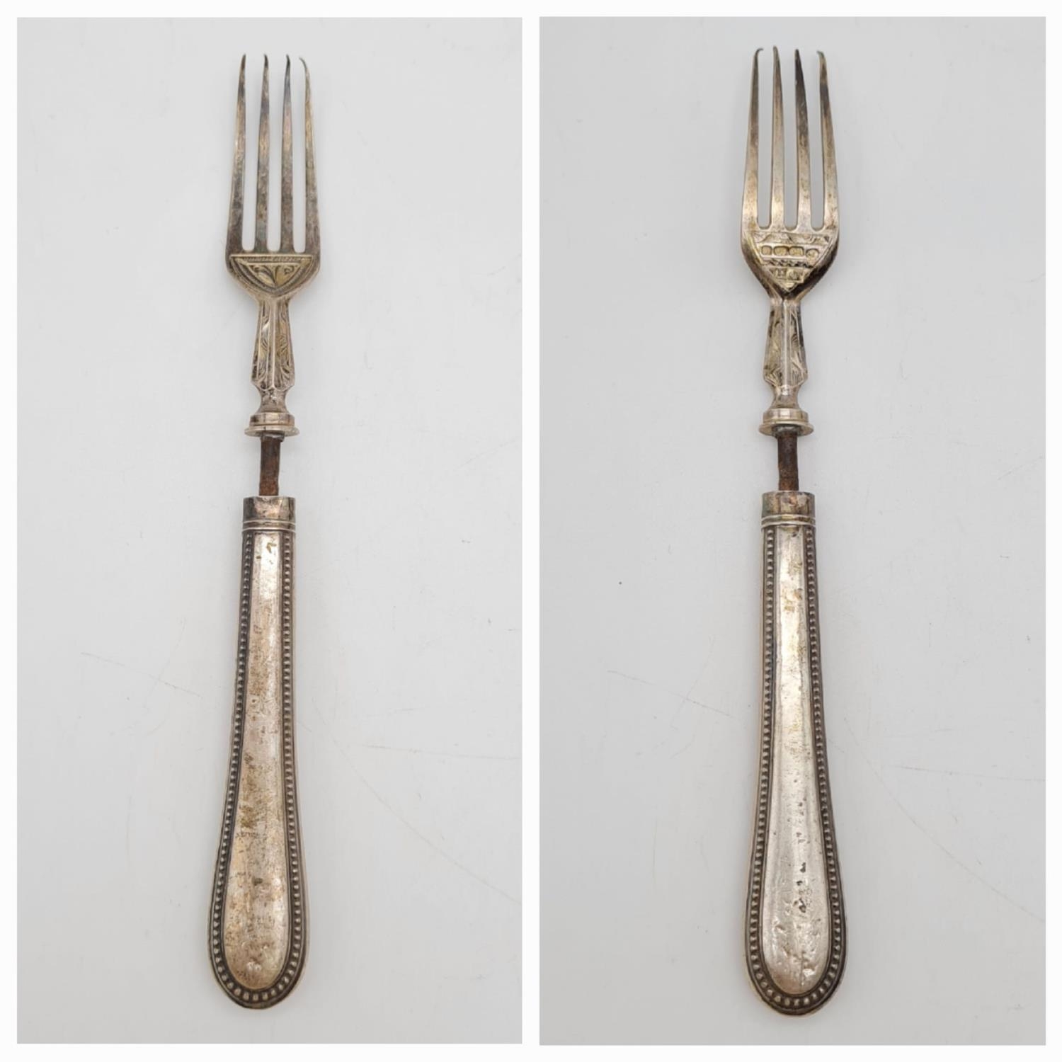 An Antique (mid 19th century) Knife, Fork and Spoon Set. Makers mark for Hilliard and Thomson of - Image 3 of 10