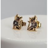 Pair of 9ct gold & diamond cat earrings