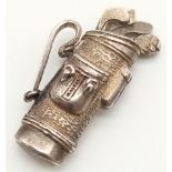 A Vintage Solid Silver Golf Clubs Pendant or Charm. The clubs are movable in the bag - not to be