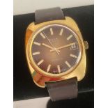Vintage Gentlemans 1950/60?s AVIA wristwatch in gold tone with honey brown face having white