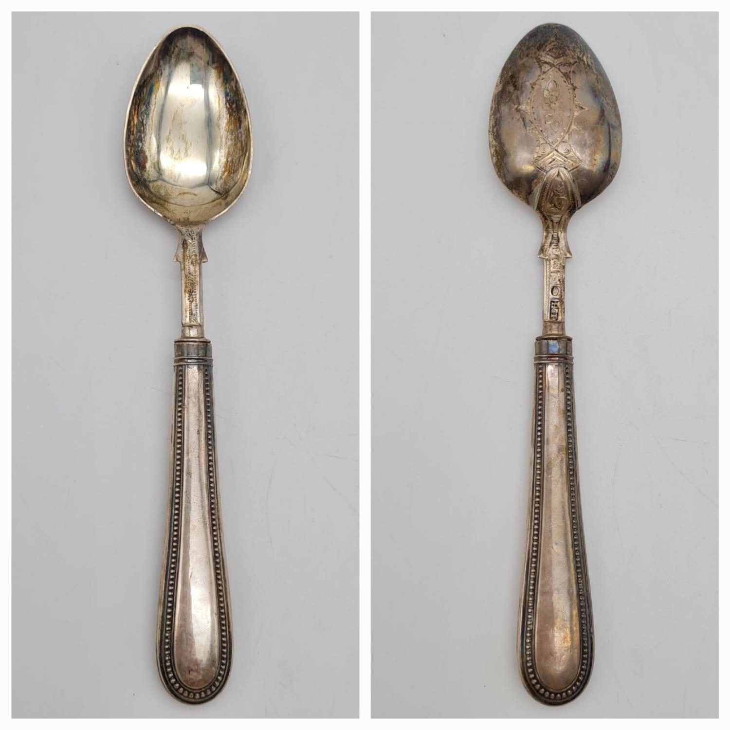 An Antique (mid 19th century) Knife, Fork and Spoon Set. Makers mark for Hilliard and Thomson of - Image 8 of 10