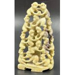 An Antique Chinese Hand-Carved Soapstone Tower Pyramid of Fifteen Monkeys. Very good condition. 12.