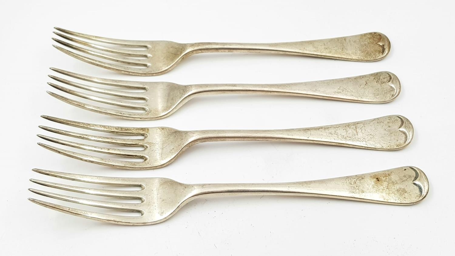 Four Antique William Hutton and Sons of London Sterling Silver Forks. 190g total weight. - Image 2 of 4
