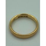 Vintage 22 carat GOLD BAND having full UK Hallmark for London . 3.54 grams. Size J 1/2 .