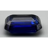 A stunning, natural, blue sapphire, emerald cut, over 66 carats in weight from Kashmir, India. The