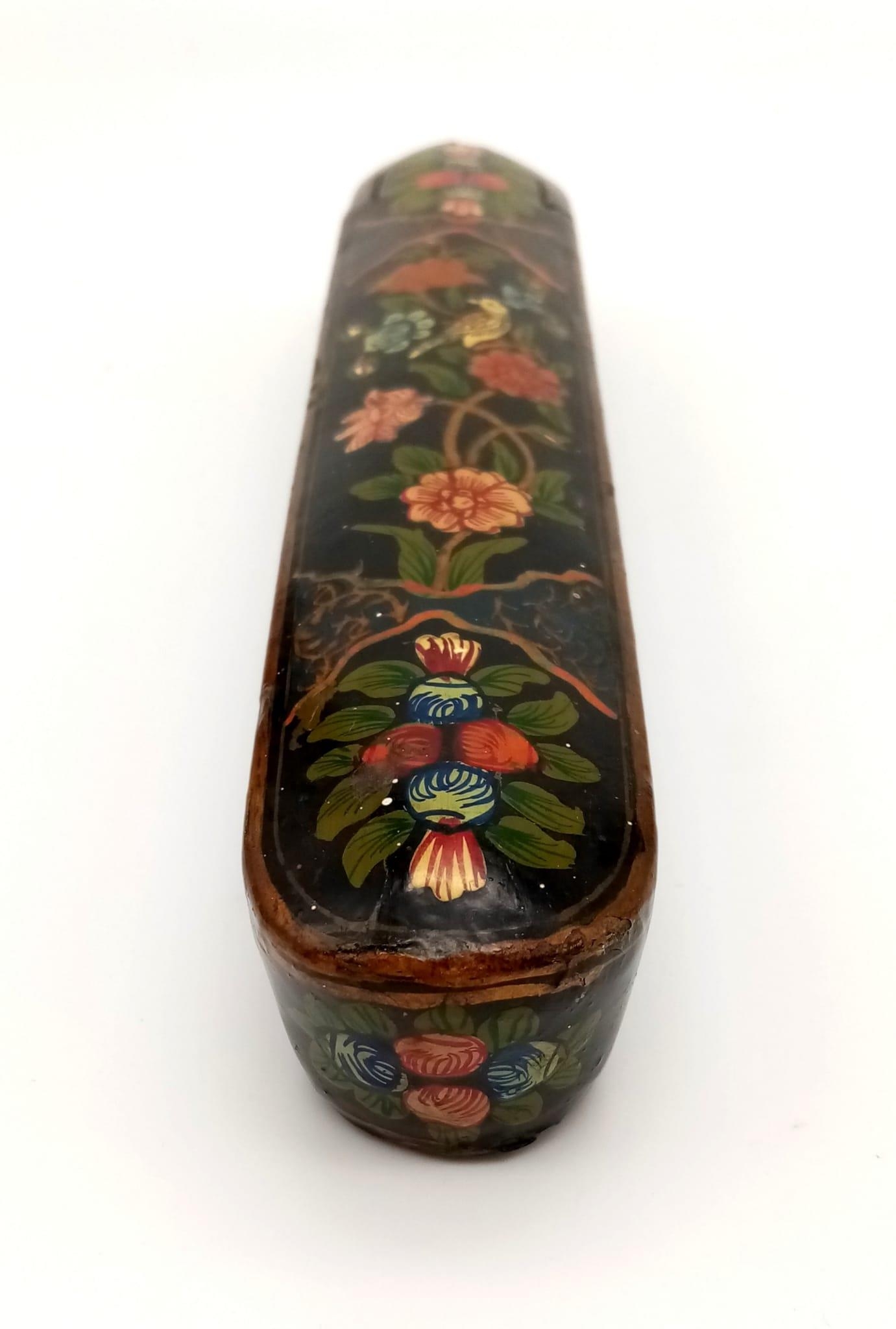 An early Persian Islamic Ghajavi pen box, known as Gol o Bol Boll. Hand painted with flowers and - Image 4 of 7