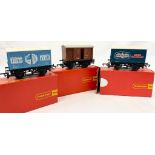 Three Hornby Model Railway Train Van Compartments: R013 Fish Van, R011 Ventilated Van and R105 Birds