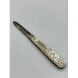 Antique SILVER BLADED fruit knife having mother of pearl handle with beautiful carved detail.