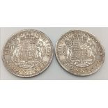 Two 1937 George VI Silver Crown Coins - Coronation year. 56.55g total weight. Very fine condition