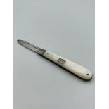 Antique SILVER BLADED fruit knife with mother of pearl handle and clear Hallmark for Villiers and