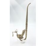 A Vintage White Metal Opium Pipe in the Form of a Peacock. 22cm.