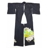 An Impressive Vintage Japanese Black and Detailed Kimono 163cm Length