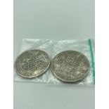 2 x World War II silver HALF CROWNS 1943 & 1944. Very fine condition having bold and clear