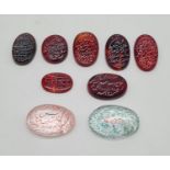Nine Islamic (Persian) Mixed Agate Stones - Arabic calligraphy. Two of the stones are crystal.