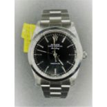Rolex Oyster Perpetual Air-King Precision watch with black face and white metal strap, 2008