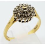 18k yellow gold diamond step cluster ring, size M, total weight 3.4 grams