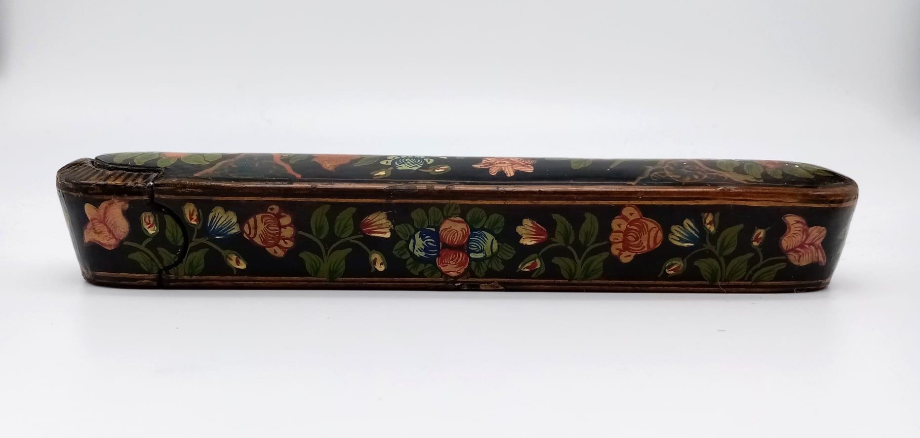 An early Persian Islamic Ghajavi pen box, known as Gol o Bol Boll. Hand painted with flowers and - Image 7 of 7