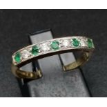 18k yellow gold diamond and emerald 9 stone ring, size N, total weight 2.7 grams