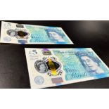 Two 2016 Cleland Five Pound Notes with Sequential Serial Numbers. AE03 259674 and 5. B414.