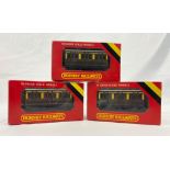 Three Hornby Railways Model Train R213 4 Wheel Coach's. As new, in original boxes. Some slight