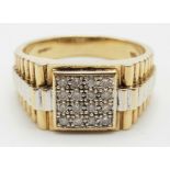 9k two tone Rolex style diamond cluster ring, 0.40ct of diamonds, ring size V, total weight 7 grams