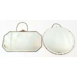 Two Vintage Art Deco Wall Hanging Mirrors. Mounted on wood with hanging chains. 36 x 56cm. 46cm