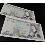 Two 1988 Gill Five Pound Notes with Consecutive Serial Numbers. Uncirculated condition in a