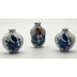 Three Chinese, snuff bottles. One antique, with excellent hand painted birds and flowers. the